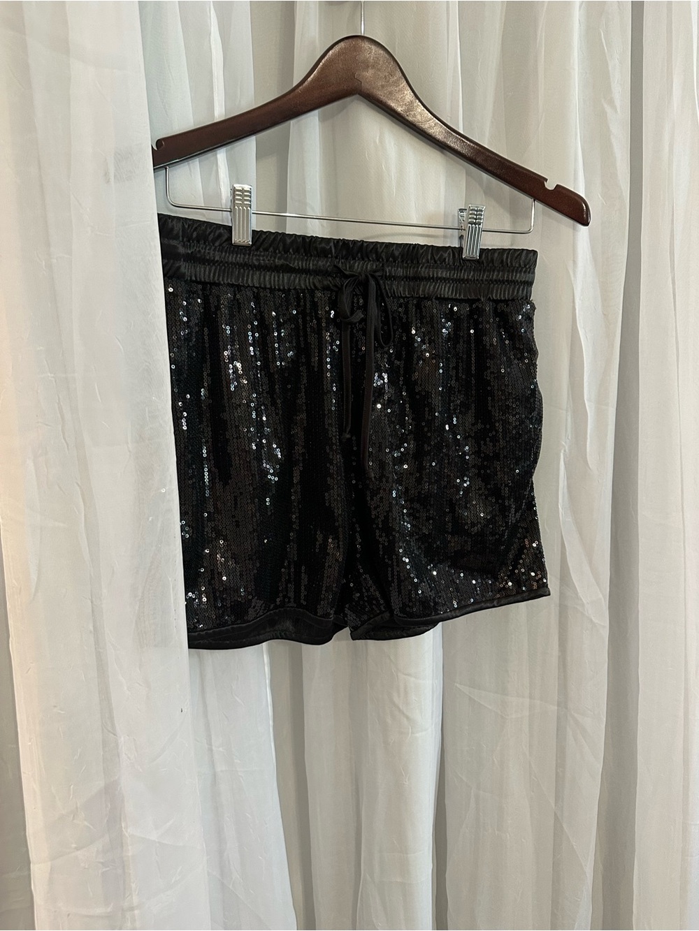 Black Sequin Women's Shorts - by Pesion with elastic and drawstring waist. NWOT